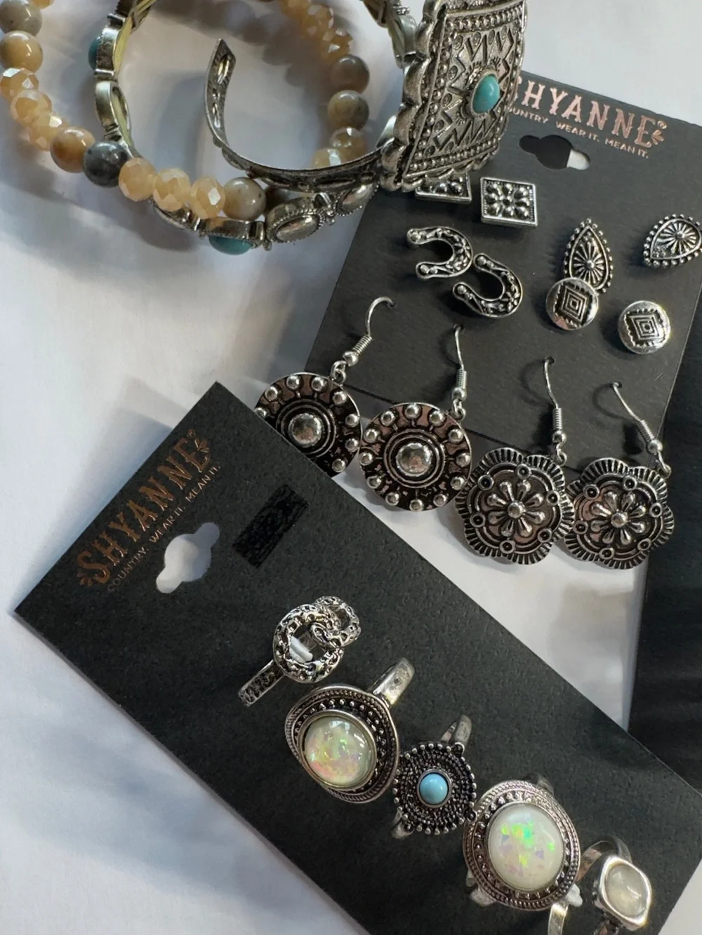 Shyanne Silver-Tone Rings & Earrings Set with Turquoise and Cream Accent
